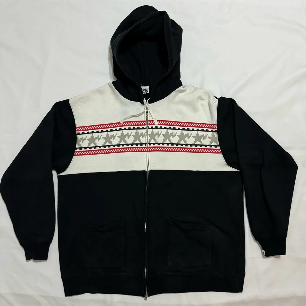 VTG A Bathing Ape BAPE Digital Print Y2K Stars Nigo Parka Zip Hoodie RARE BLACK - Picture 1 of 16
